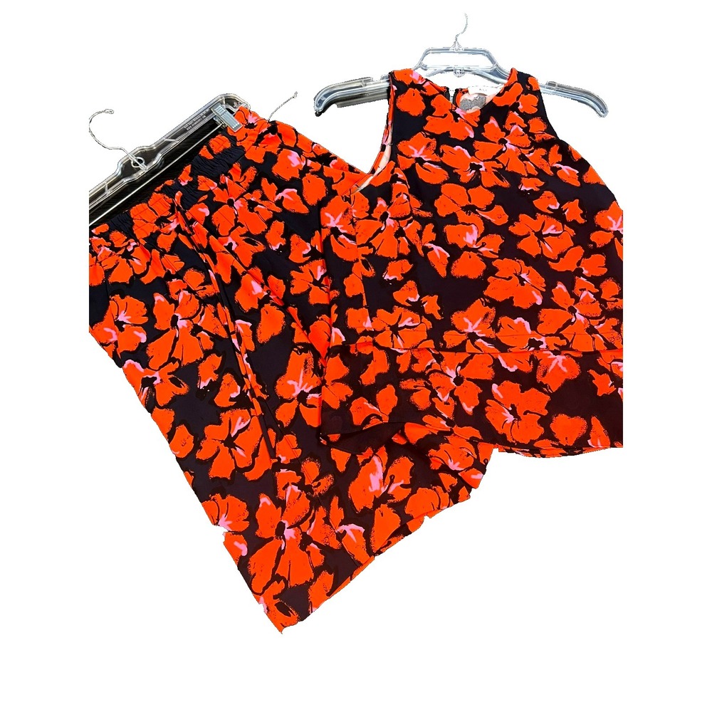 A.L.C. Vacation Top & Walking Short Set Red Black Tropical Floral Print SZ 8 & 4